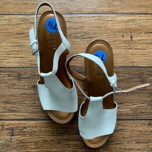 White Ankle Strap Cork Wedge Sandals